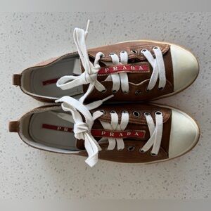 VTG Prada Women’s Brown and White Sneakers